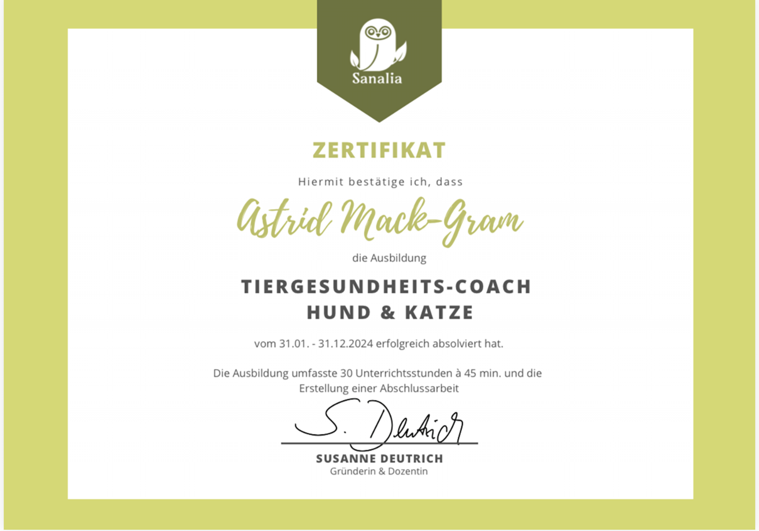 Zertifikat Tiergesundheitscoach